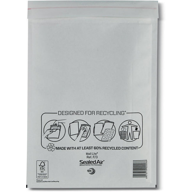Mail Lite -   luchtkussenenveloppen, wit, F/3, 220 x 330 mm, doos van 100 stuks