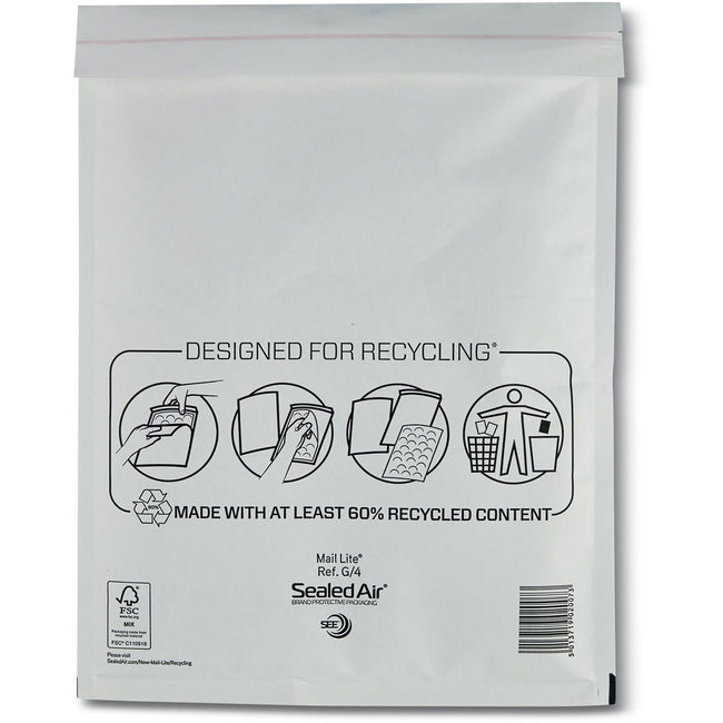 Mail Lite -   luchtkussenenveloppen, wit, G/4, 230 x 330 mm, doos van 100 stuks