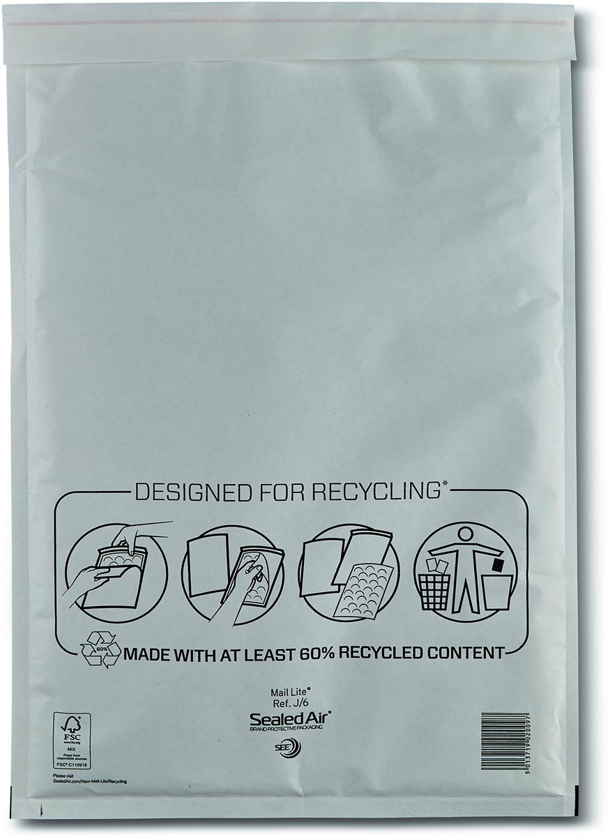 Mail Lite -   luchtkussenenveloppen, wit, J/6, 300 x 440 mm, doos van 100 stuks