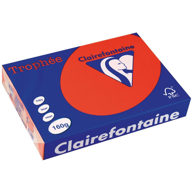 Clairefontaine - Trophée intensiv, farbiges Papier, A4, 160 g, 250 Blech, Korallenrot