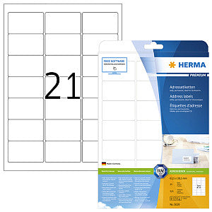 HERMA - Etiket herma 5029 a4 63.5x38.1mm premium wit | Pak a 25 vel