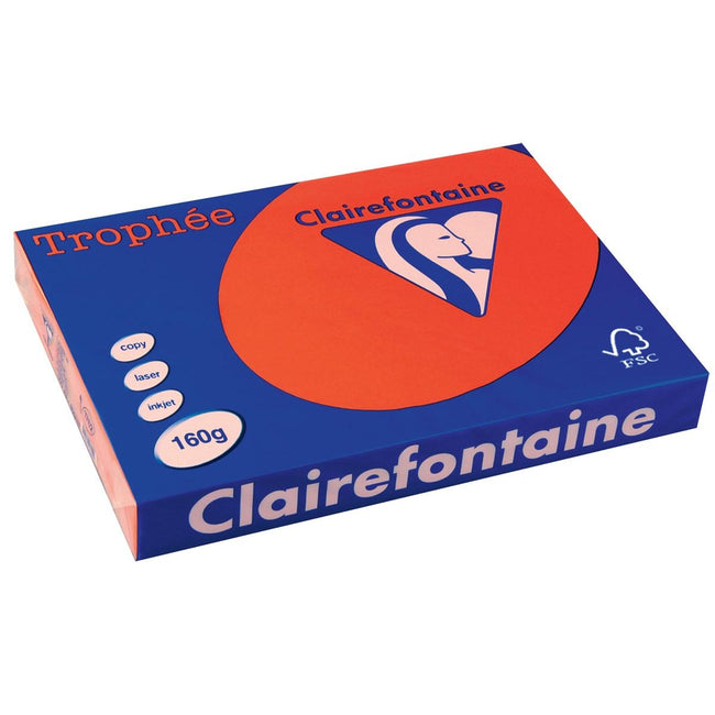 Clairefontaine - Trophée Intens, carta colorata, A3, 160 g, 250 fogli, rosso corallo