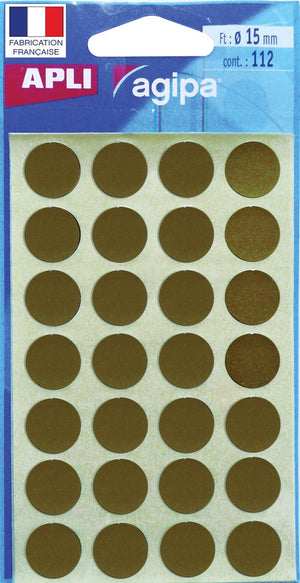 Agipa - round labels in case diameter 15 mm, gold, 112 pieces, 28 per sheet