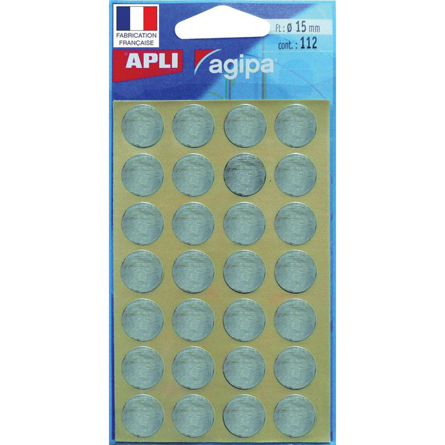 Agipa - Agipa runde Etiketten im Taschendurchmesser 15 mm, Silber, 112 Stücke, 28 pro Blatt