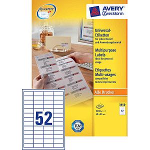Avery Zweckform - Etiket az 3650 48x21mm wit 5200 stuks | Doos a 100 vel | 5 stuks