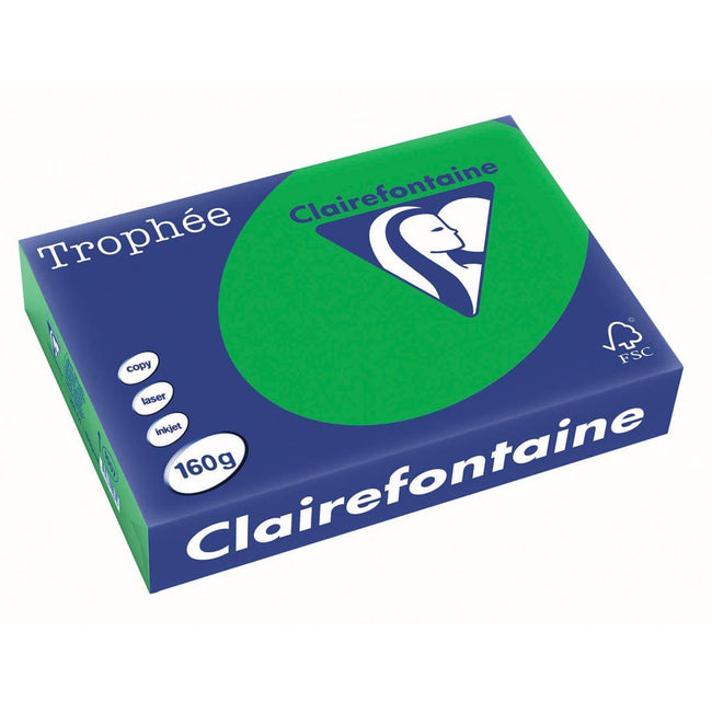 Clairefontaine - Trophée Intens, papel de color, A4, 160 g, 250 hojas, verde bijart