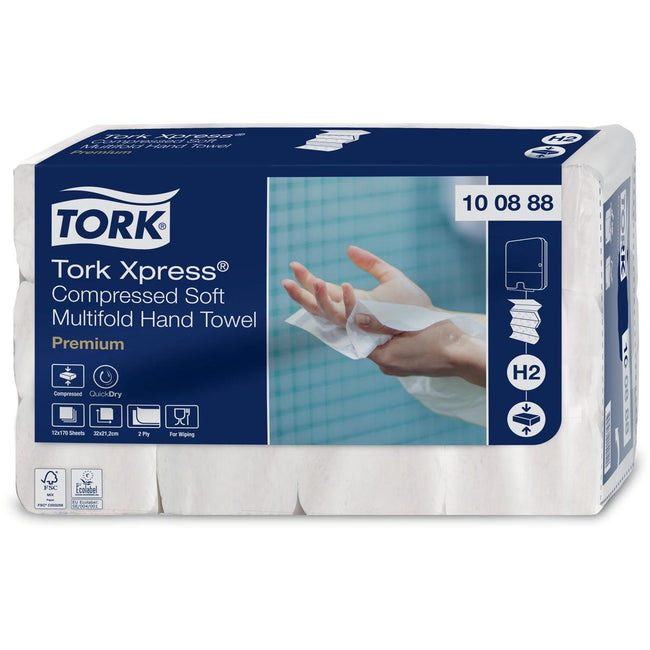 Tork - Asciugamano H2 Xpress multipiega compresso 2 strati 212x320mm 12x170 fogli bianco 100888