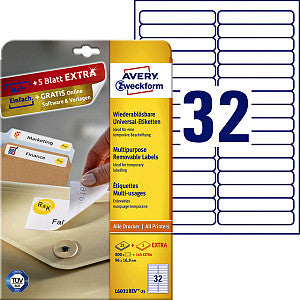 Avery Zweckform - Etikett Avery L6031Rev -25 96x16.9mm Weiß 800 Stücke | Pack von 25 Blättern