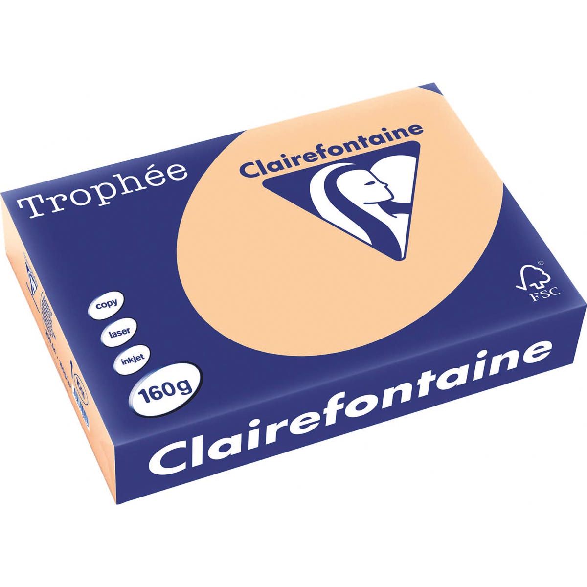 Clairefontaine - Trophée Tel, papier coloré, A4, 160 g, 250 feuilles, abricot