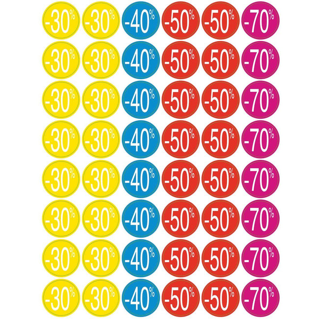 Apli - Etiquette remise Agipa de -30% à -70%, coloris assortis