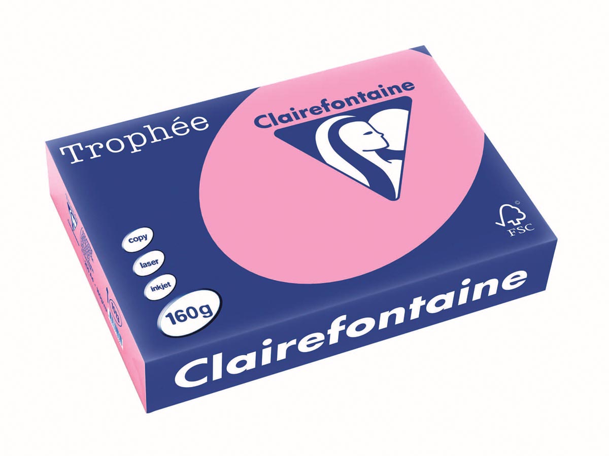 Clairefontaine - Trophée Tel, papier coloré, A4, 160 g, 250 feuilles, rose vif