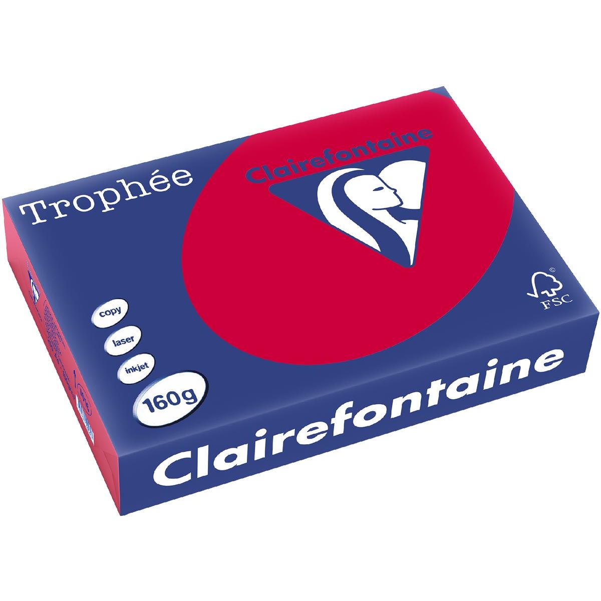 Clairefontaine - Trophée Intens, carta colorata, A4, 160 g, 250 fogli, rosso ciliegia