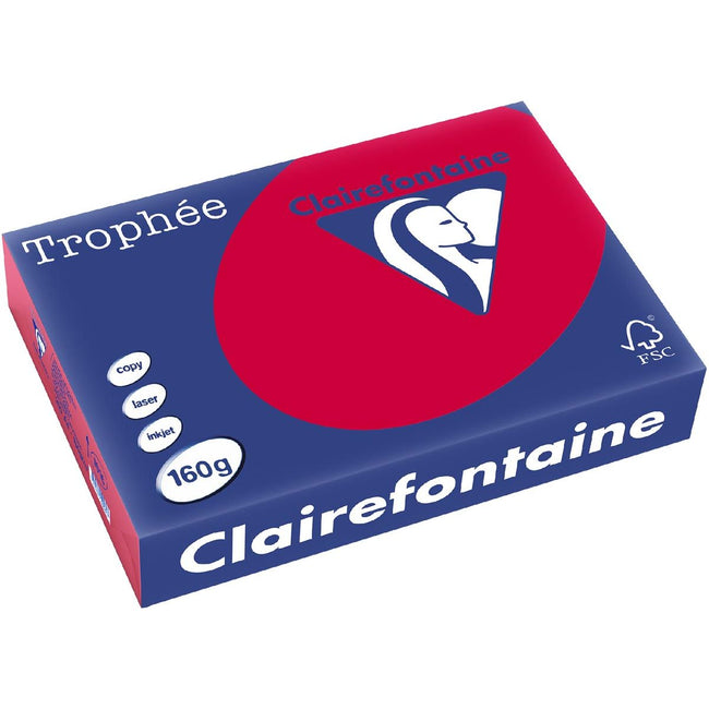 Clairefontaine - Trophée Intens, gekleurd papier, A4, 160 g, 250 vel, kersenrood