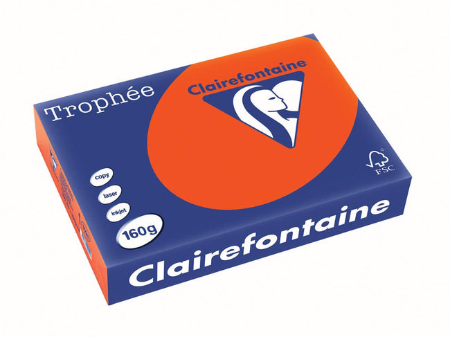 Clairefontaine - Trophée Intens, gekleurd papier, A4, 160 g, 250 vel, kardinaalrood