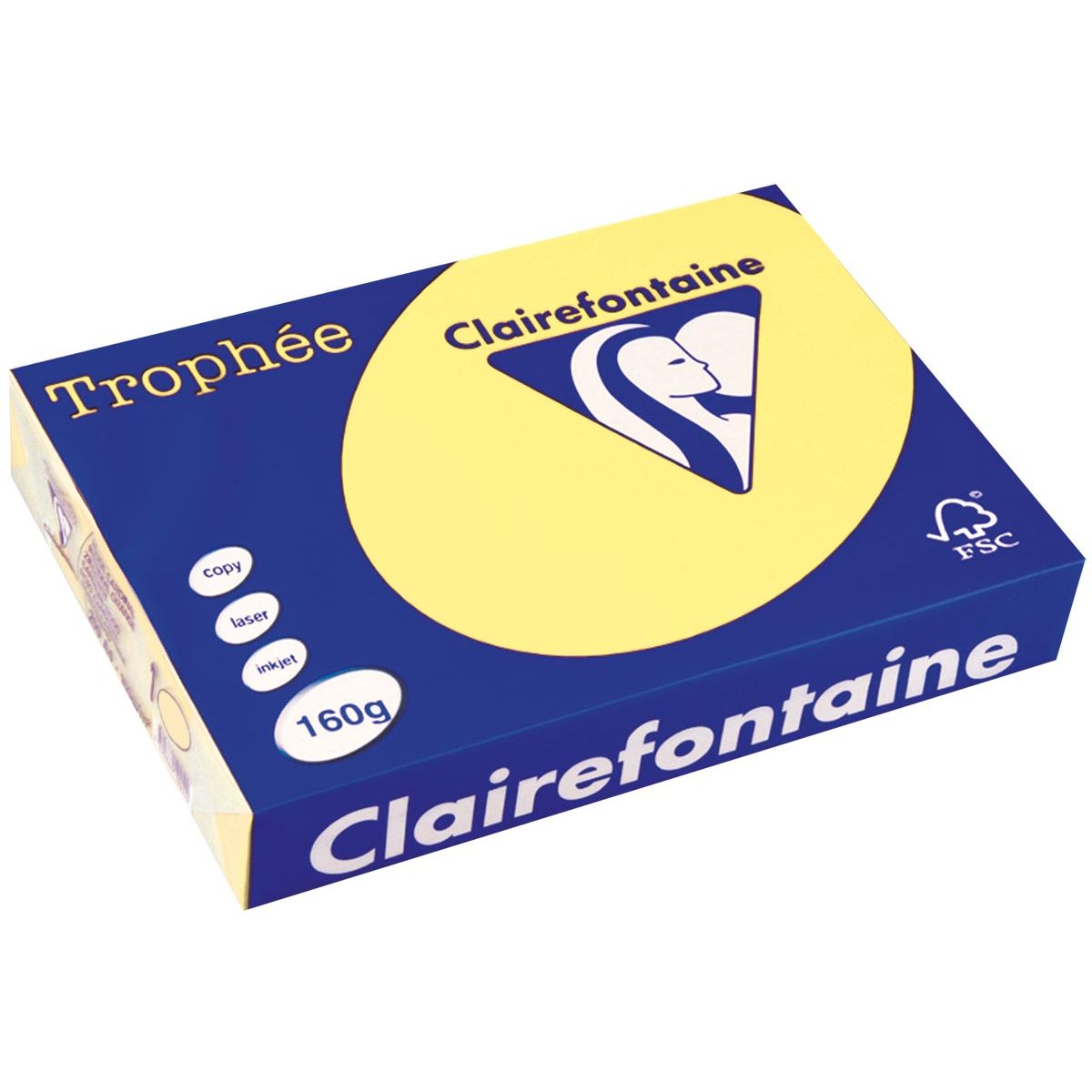 Clairefontaine - Trophée tel, papel de color, A4, 160 g, 250 hojas, amarillo limón