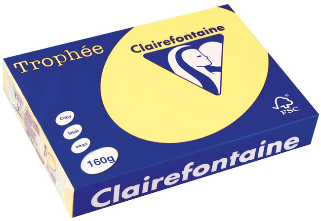 Clairefontaine - Trophée tel, gekleurd papier, A4, 160 g, 250 vel, citroengeel