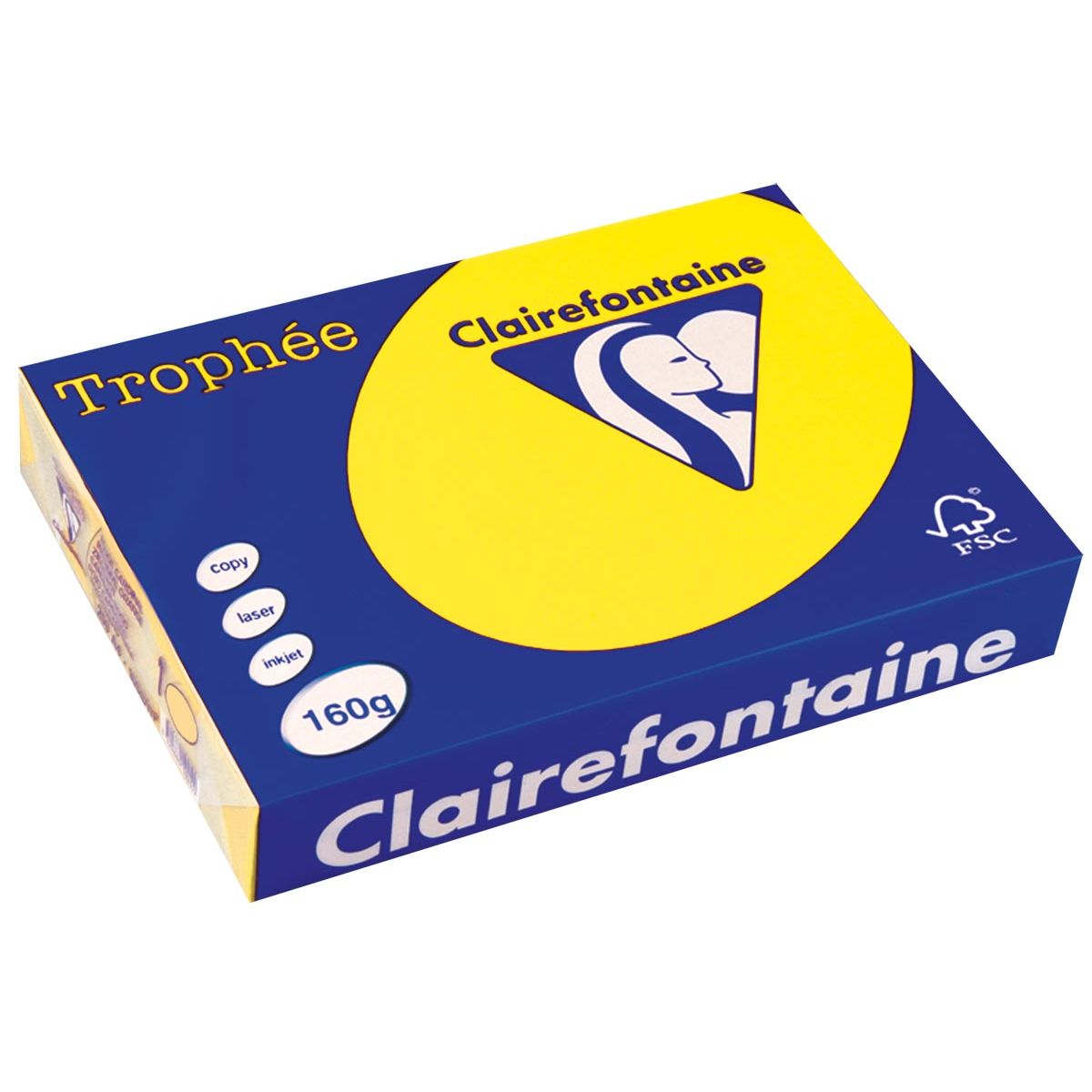 Clairefontaine - Trophée Intens, papel de color, A4, 160 g, 250 hojas, amarillo atardecer