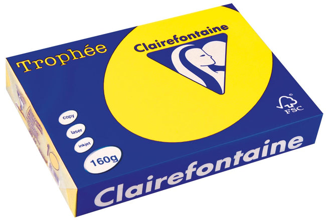 Clairefontaine - Trophée Intens, gekleurd papier, A4, 160 g, 250 vel, zonnegeel