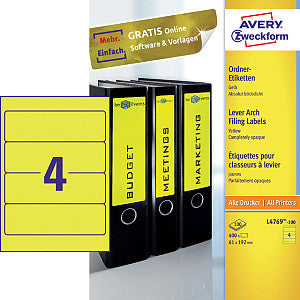 Avery Zweckform - Étiquette de tapis Avery large 61x192mm-auto-adhésif jaune | Box A 100 feuilles | 5 pièces
