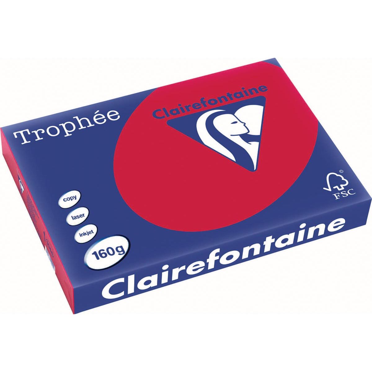 Clairefontaine - Trophée Intens, colored paper, A3, 160 g, 250 sheets, cherry red