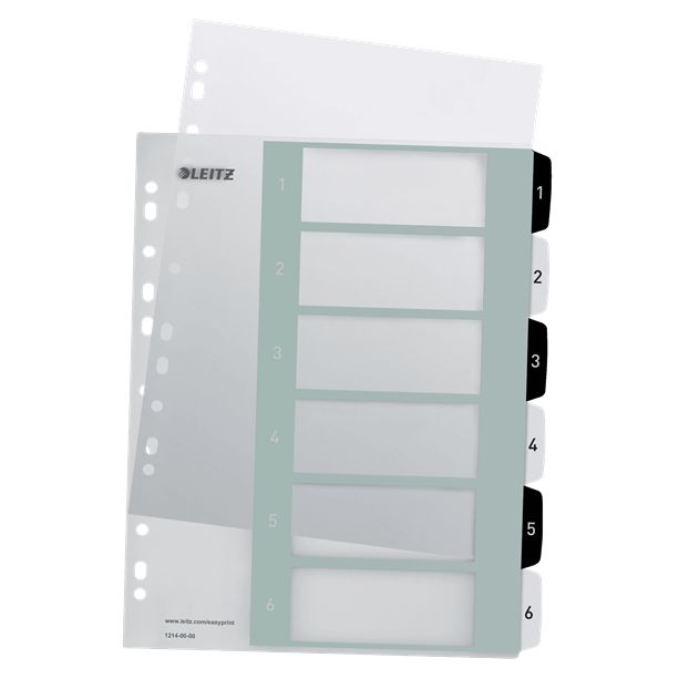 Leitz - Índice imprimible WOW, 6 pestañas, blanco y negro