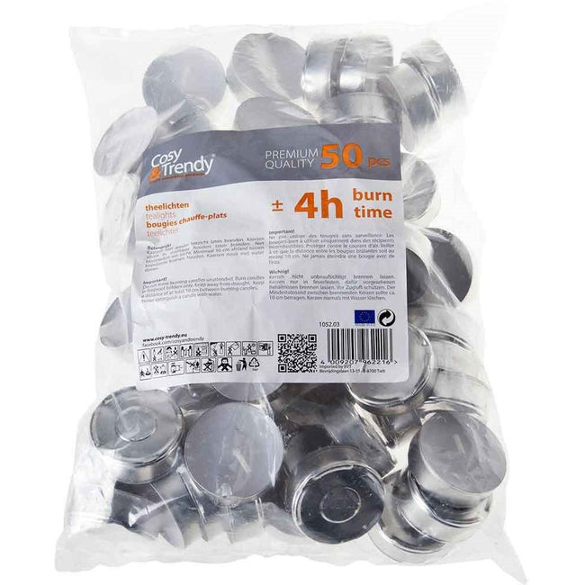 Cosy -   Trendy theelichtjes 4H, wit, pak van 50 stuks