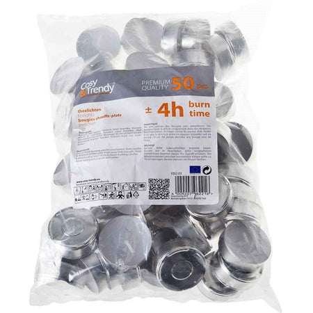 Cosy - Velas de té Trendy 4H, blancas, paquete de 50 unidades