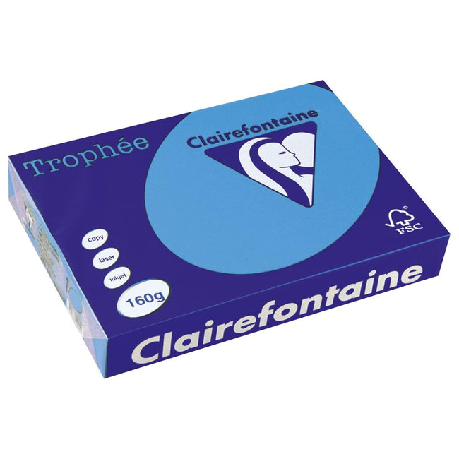 Clairefontaine - Trophée Intens, gekleurd papier, A4, 160 g, 250 vel, koningsblauw