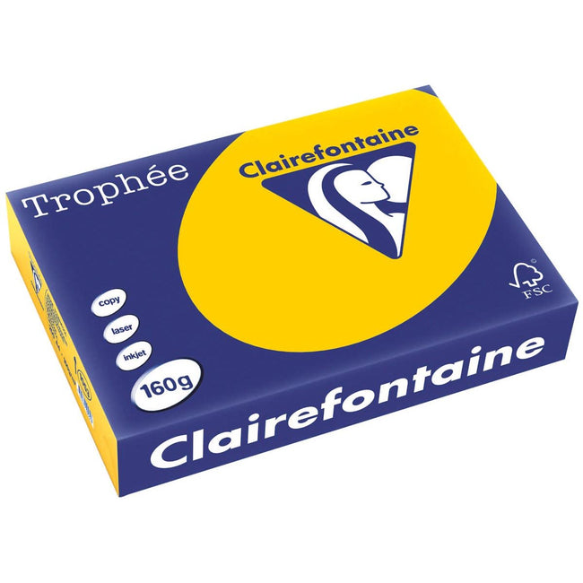 Clairefontaine - Trophée Intens, gekleurd papier, A4, 160 g, 250 vel, zonnebloemgeel