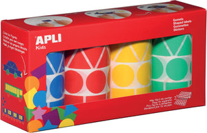 Apli Kids - Stickers enfants XL, boîte de 4 rouleaux de 4 couleurs et 4 formes (bleu, rouge, jaune et vert)