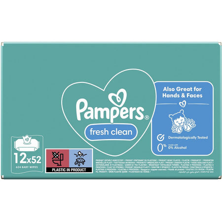 Pampers -   Fresh Clean vochtige doekjes, doos van 12 x 52 stuks