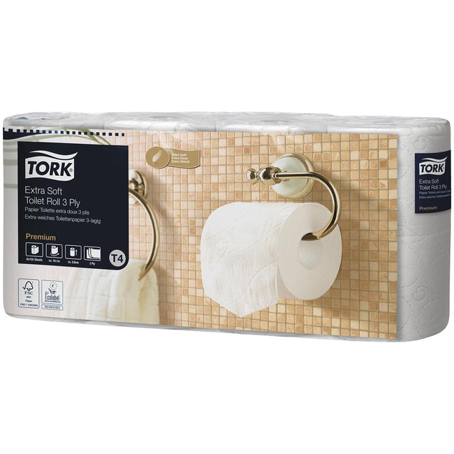 Tork - Toiletpapier Extra Soft 3-laags, Wit, 155 Vel ,voor systeem T4, pak van 8 rollen