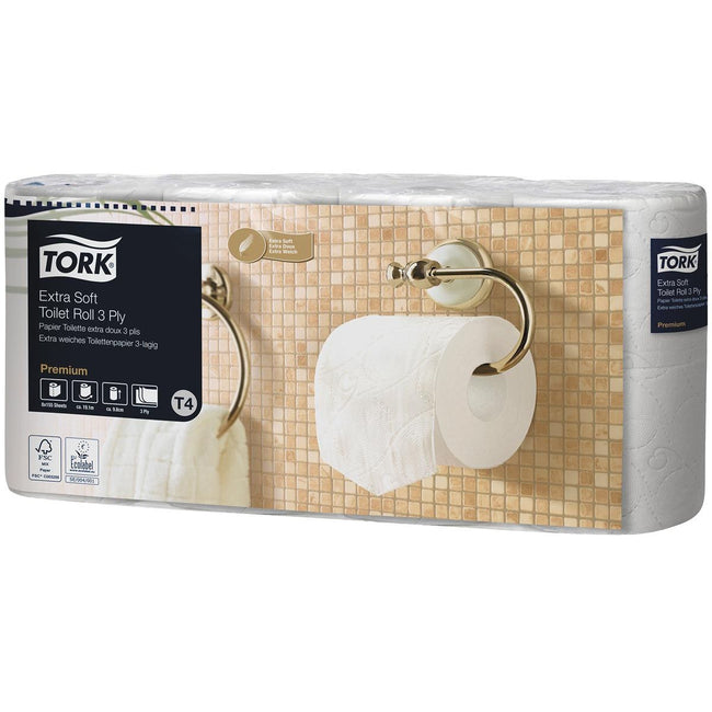 Tork -  Toiletpapier Extra Soft 3-laags, Wit, 155 Vel ,voor systeem T4, pak van 8 rollen
