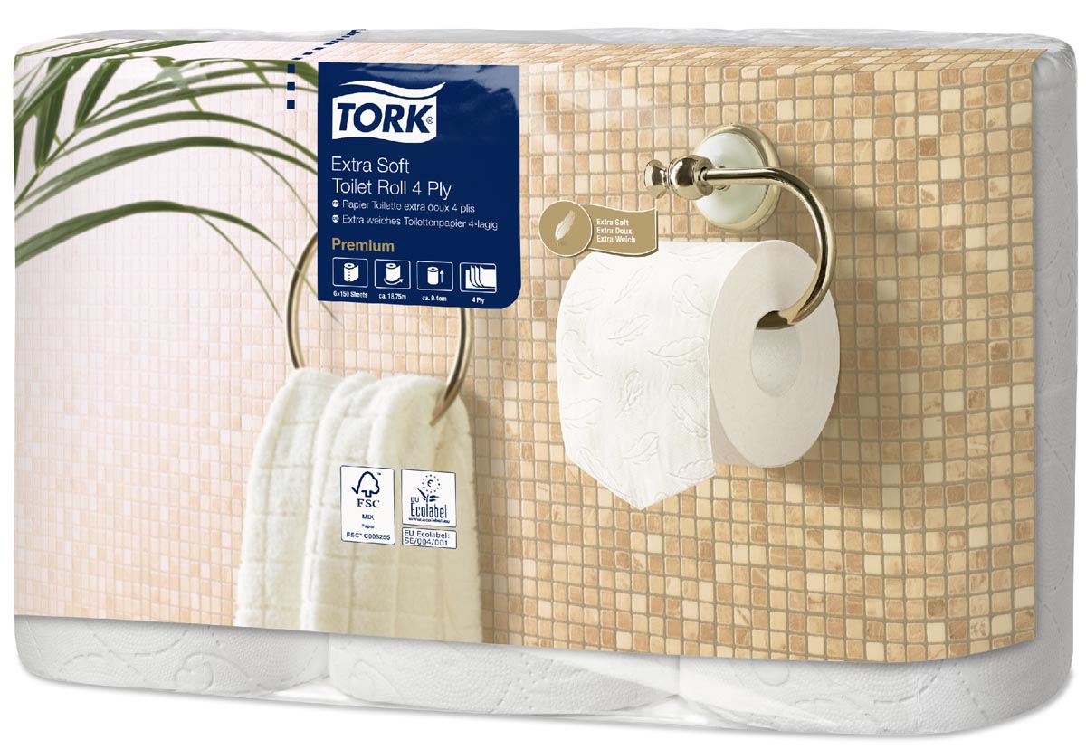 Tork - Toilettenpapier extra weich, 4 -layer, System T4, Packung mit 6 Rollen