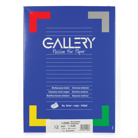 Galería - etiquetas blancas pies 105 x 48 mm (ancho x alto), ángulos rectos, caja de 1200 etiquetas