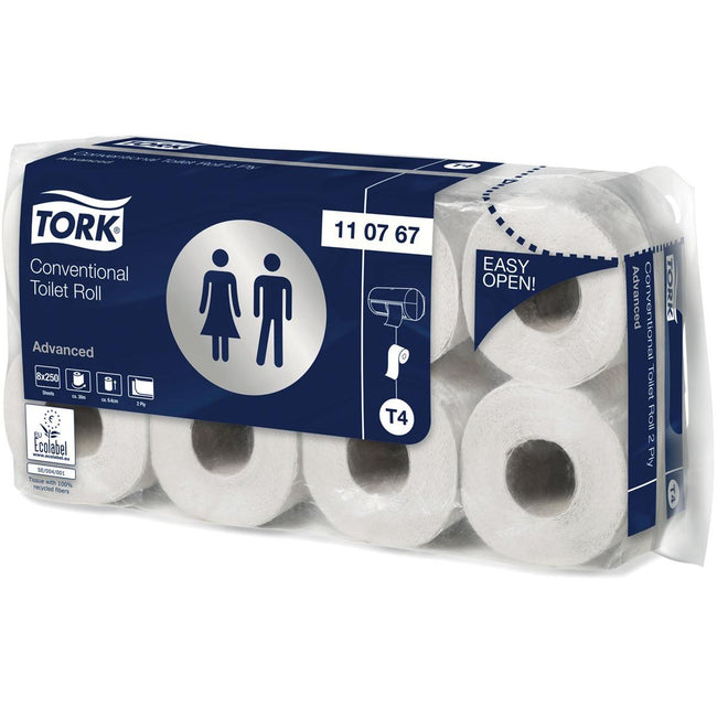 Tork - papier toilette Advanced, 2 épaisseurs, système T4, 250 feuilles, paquet de 8 rouleaux