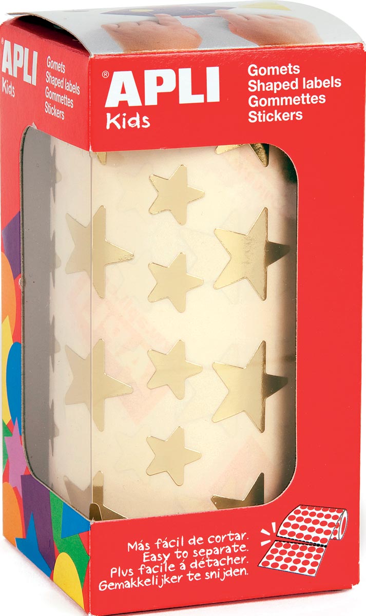 Apli Kids - Adesivi per bambini su rotolo, stella, 2360 pezzi, oro metallizzato
