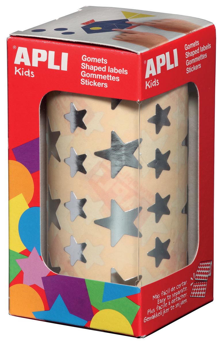 Apli Kids - Adesivi per bambini su rotolo, stella, 2360 pezzi, argento metallizzato