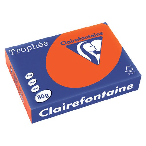 Clairefontaine - Trophée Intens, gekleurd papier, A4, 80 g, 500 vel, kardinaal rood