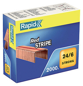 Rapid - Staples 24/6, rayures rouges, cuivre, boîte de 2000 agrafes