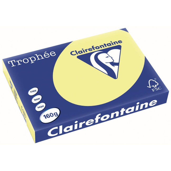 Clairefontaine - Trophée tel, papel de color, A3, 160 g, 250 hojas, amarillo limón