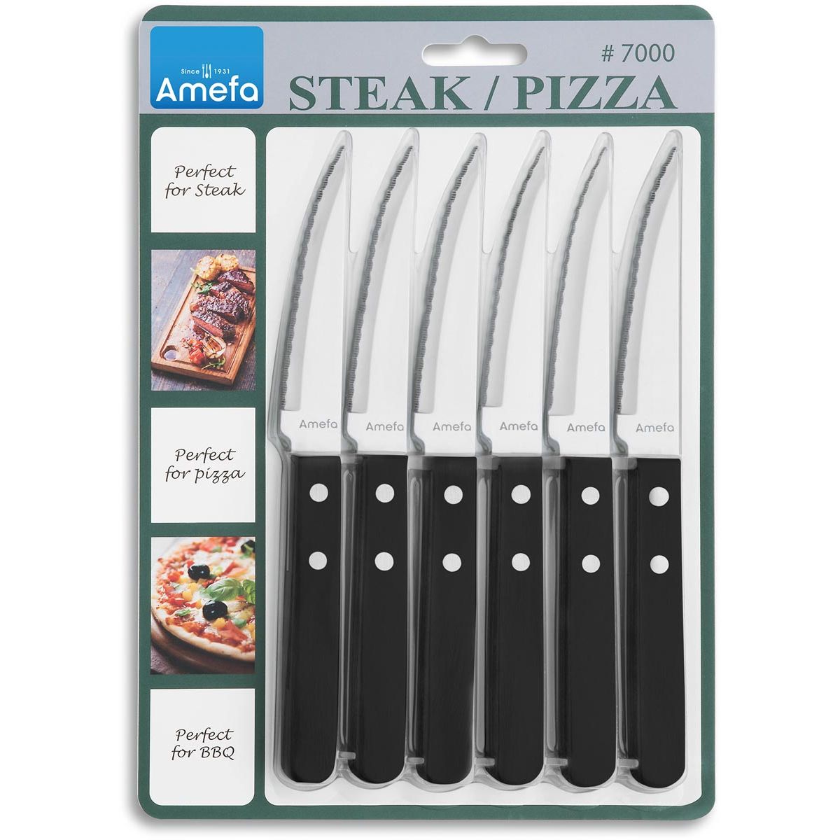 Amefa -  steakmes, zwart, blister van 6 stuks