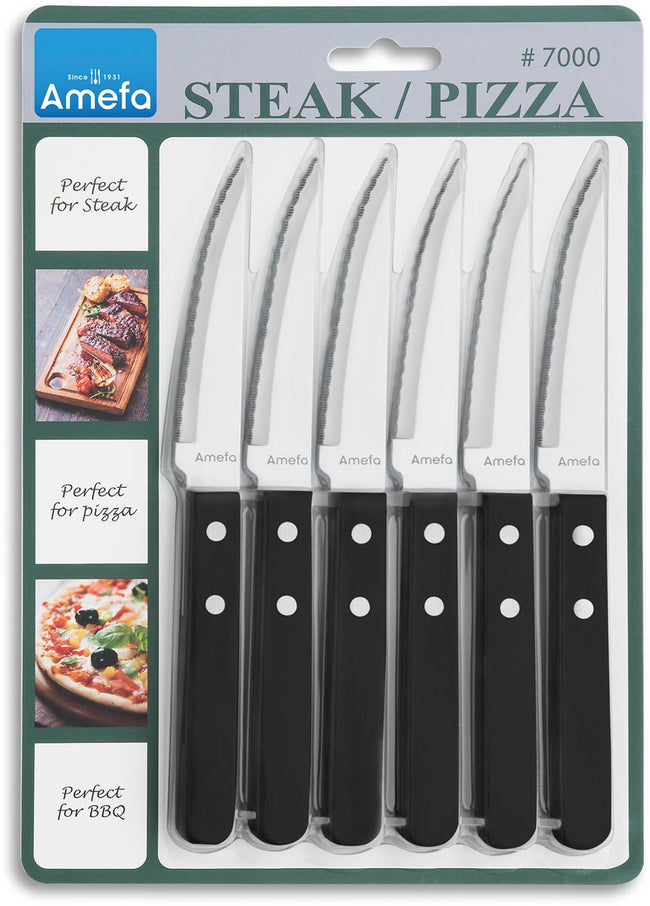 Amefa -  steakmes, zwart, blister van 6 stuks