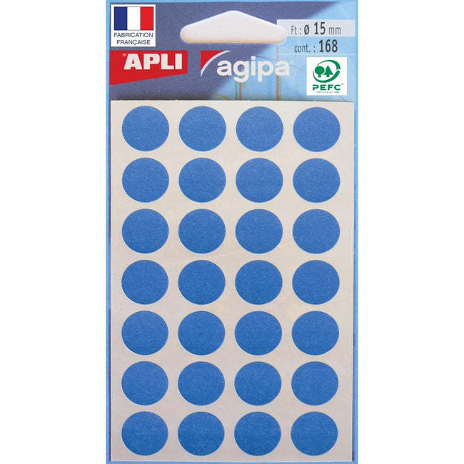 Agipa - etichette tonde in astuccio, diametro 15 mm, blu, 168 pezzi, 28 per foglio