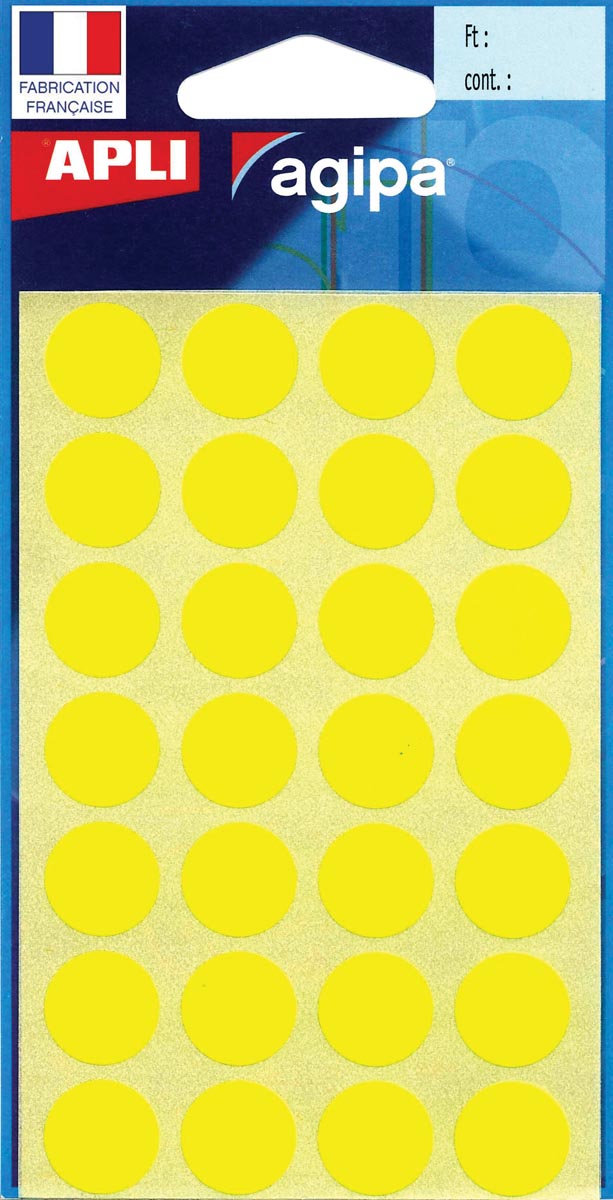 Agipa - étiquettes rondes en étui, diamètre 15 mm, jaune, 168 pièces, 28 par feuille