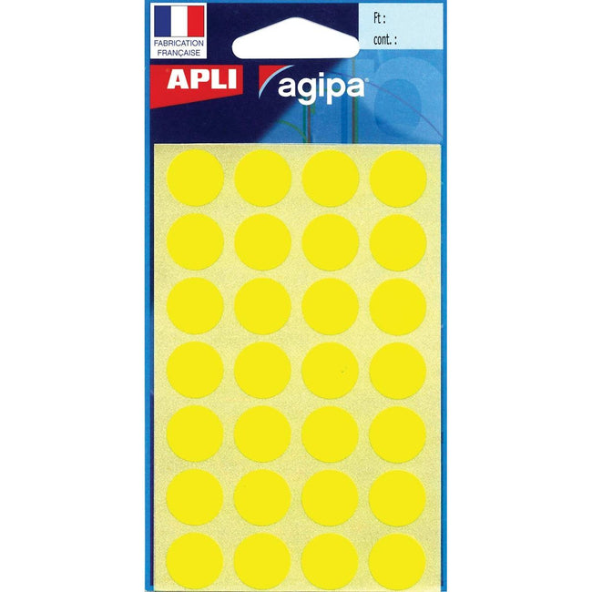 Agipa -   ronde etiketten in etui diameter 15 mm, geel, 168 stuks, 28 per blad