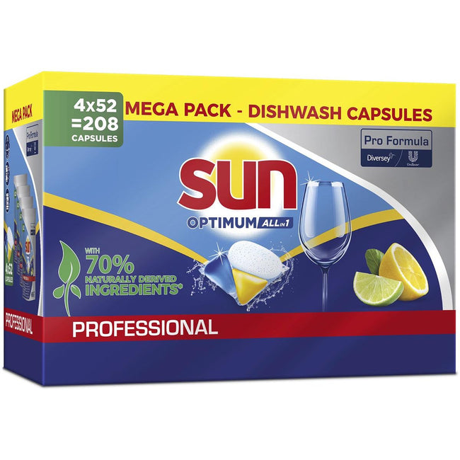 Sun - Pro Formula Optimum tutte le pastiglie per lavastoviglie, scatola da 4 x 52 pezzi