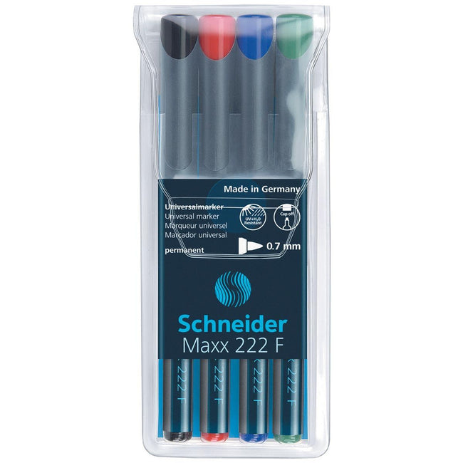 Schneider - marqueur permanent Maxx 222, étui de 4 pièces couleurs assorties