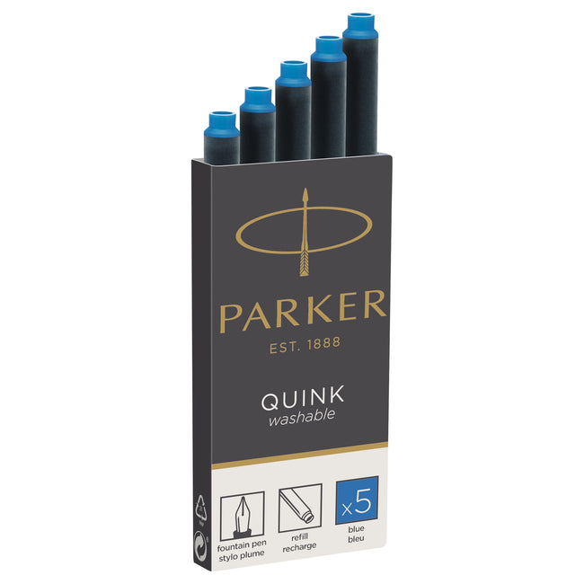 Parker -  Inktpatroon  quink uitwasbaar blauw 5 stuks