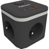 Fellowes -  contactdoos Power Cube, 3 stopcontacten + 1 x USB-A + 2 x USB-C, zwart, voor België